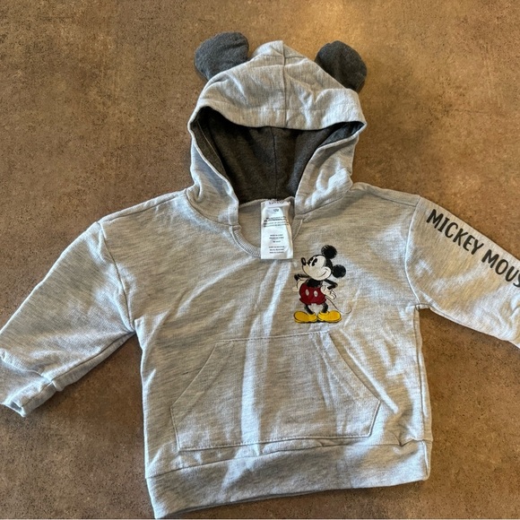 Disney- Mickey Mouse Gray Kids Hoodie with Ears, Size 12M - Picture 2 of 3